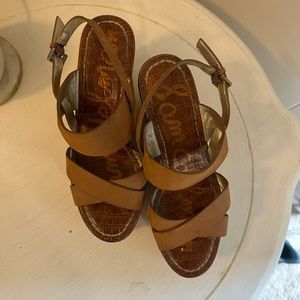 Sam Edelman Destiny Tan Nubuck Cork Wedge Heel Platform Sandal